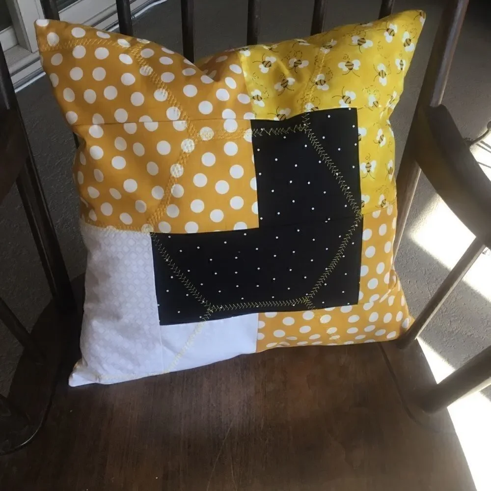 CLOSEOUT SALE $10 NWT Hand Crafted Quilted Pillow in Yellow, White  Black